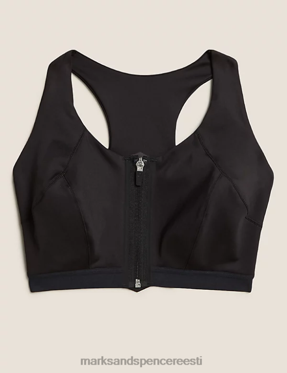 Riietus ee Marks & Spencer unisex ülimalt toetav tõmblukuga eesmine spordirinnahoidja must NZTRN4698