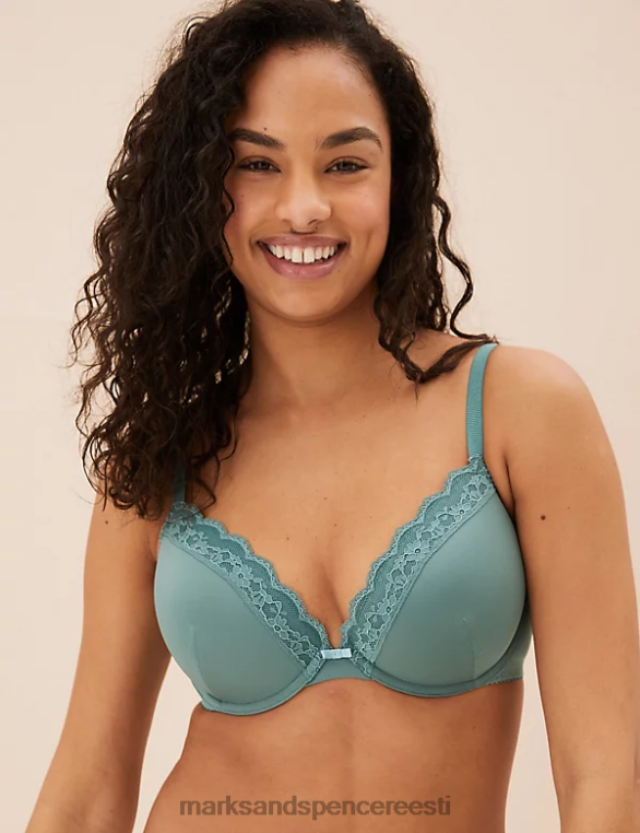 Riietus ee Marks & Spencer unisex pitsiga polsterdatud süvistraadiga rinnahoidja pajuroheline NZTRN4128
