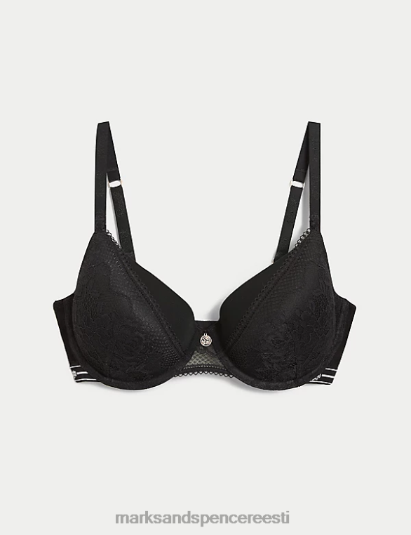 Riietus ee Marks & Spencer unisex pitsiga traadiga polsterdatud full cup rinnahoidja must NZTRN4466