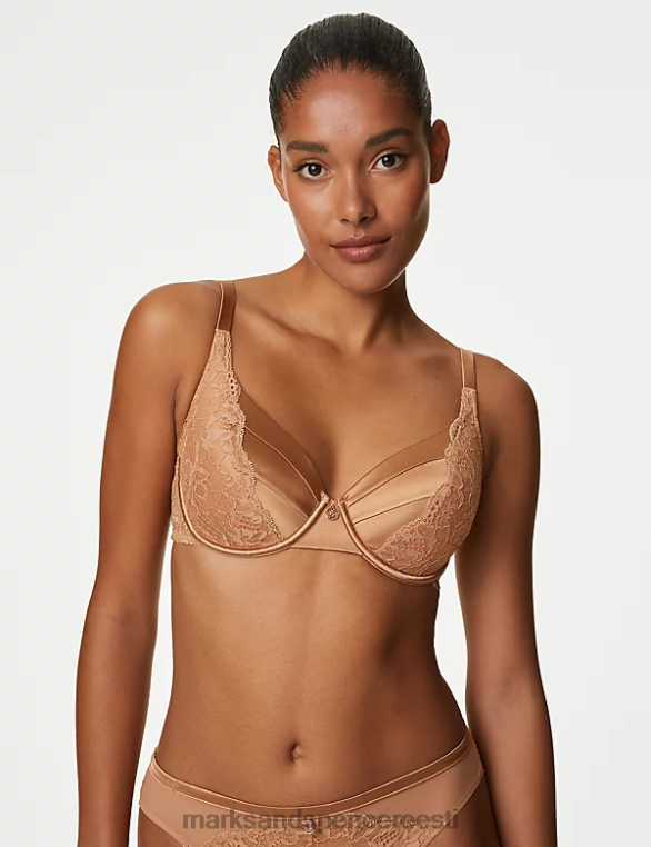 Riietus ee Marks & Spencer unisex pitsiga traadiga täistopsrinnahoidja siidiga rikkalik merevaik NZTRN4389
