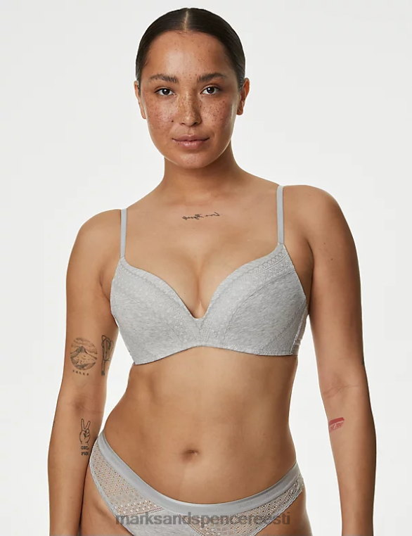 Riietus ee Marks & Spencer unisex puuvillane laheda mugavusega juhtmeta push up rinnahoidja hall mergel NZTRN4026
