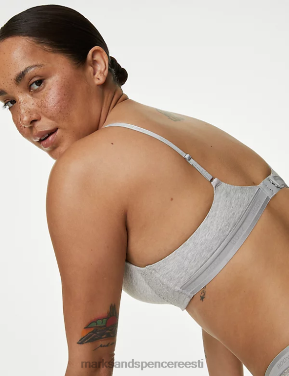Riietus ee Marks & Spencer unisex puuvillane laheda mugavusega juhtmeta push up rinnahoidja hall mergel NZTRN4026