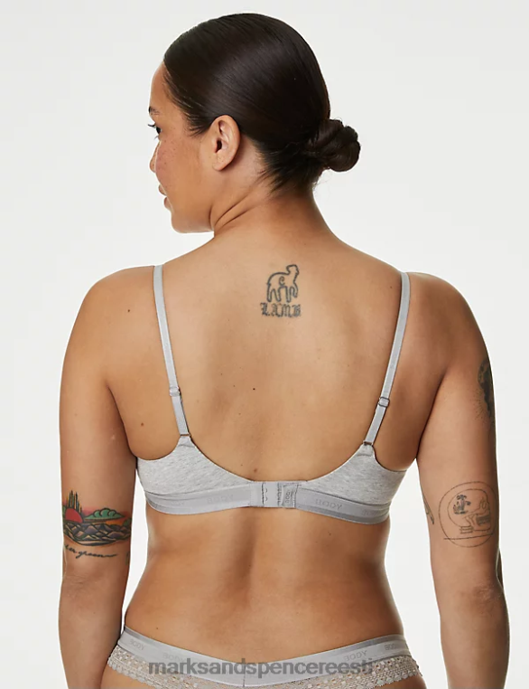 Riietus ee Marks & Spencer unisex puuvillane laheda mugavusega juhtmeta push up rinnahoidja hall mergel NZTRN4026
