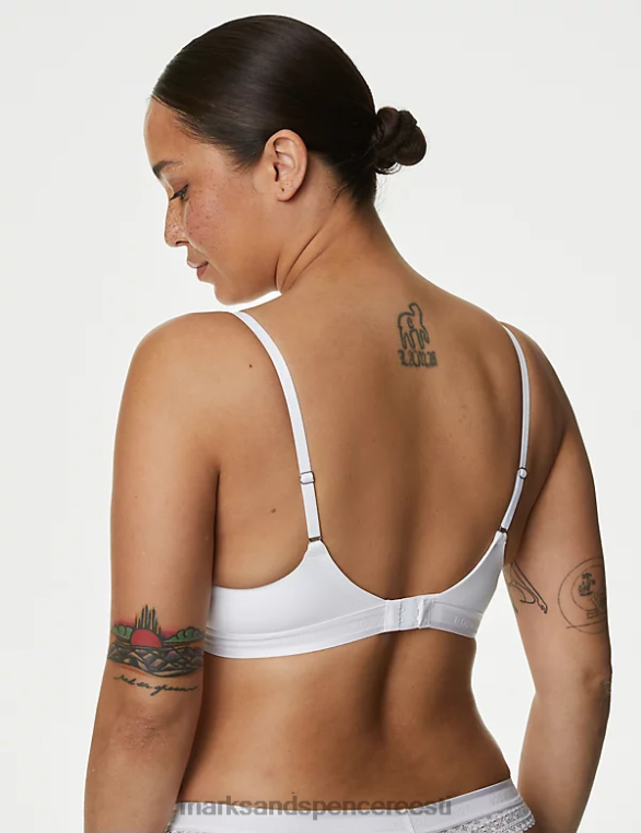 Riietus ee Marks & Spencer unisex puuvillane laheda mugavusega juhtmeta push up rinnahoidja valge NZTRN3727