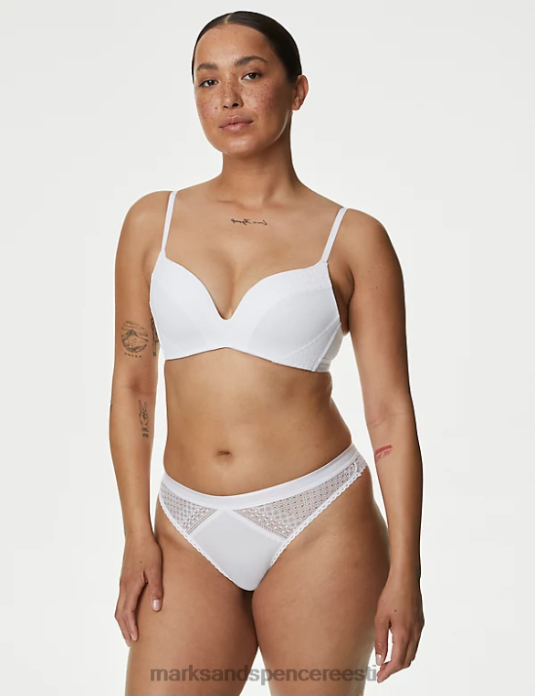 Riietus ee Marks & Spencer unisex puuvillane laheda mugavusega juhtmeta push up rinnahoidja valge NZTRN3727