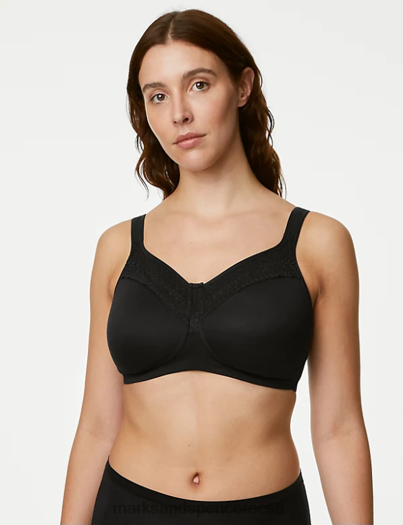 Riietus ee Marks & Spencer unisex puuvillasegu ja pitsiline traadita täielik tugirinnahoidja must NZTRN4