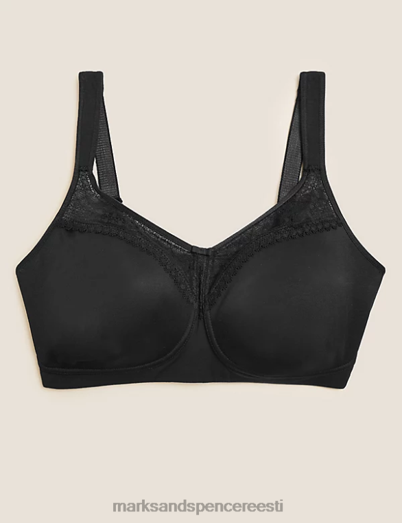 Riietus ee Marks & Spencer unisex puuvillasegu ja pitsiline traadita täielik tugirinnahoidja must NZTRN4