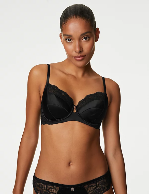 Riietus ee Marks & Spencer unisex siidist ja pitsist juhtmega rõdurinnahoidja must NZTRN4153