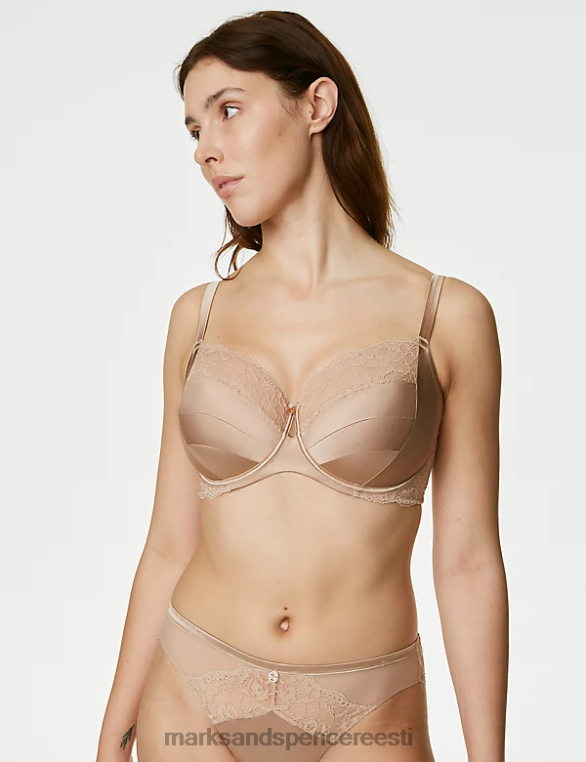 Riietus ee Marks & Spencer unisex siidist ja pitsist juhtmega rõdurinnahoidja roosa kvarts NZTRN3995
