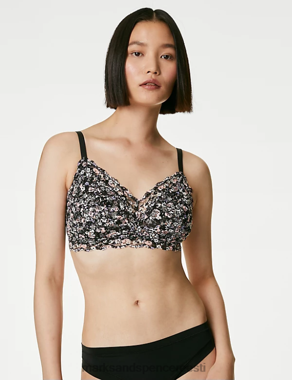 Riietus ee Marks & Spencer unisex trükitud pitsist traadita bralette must segu NZTRN4414