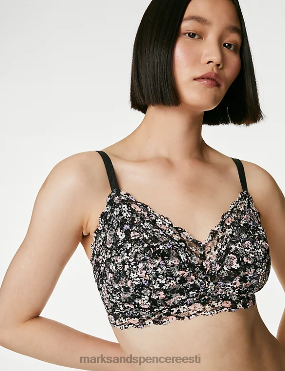 Riietus ee Marks & Spencer unisex trükitud pitsist traadita bralette must segu NZTRN4414