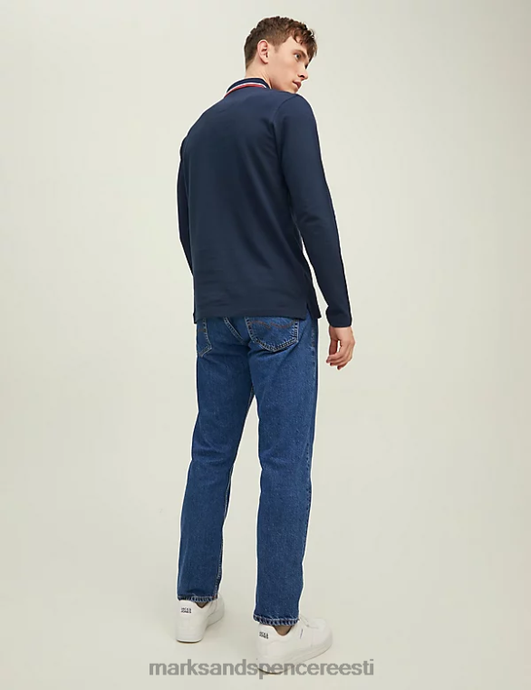 Riietus ee Marks & Spencer unisex puhtast puuvillast pikkade varrukatega polosärk mereväe segu NZTRN7035