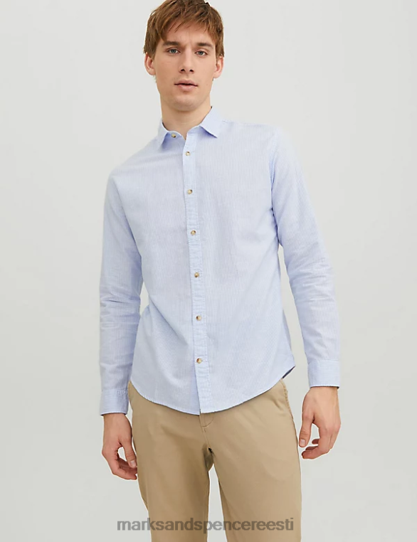 Riietus ee Marks & Spencer unisex puuvillase rikkaliku triibuga oxfordi särk sinine NZTRN5557