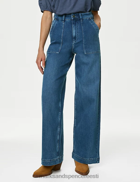 Riietus ee Marks & Spencer unisex kõrge vöökohaga laia säärega teksad keskmine indigo NZTRN495
