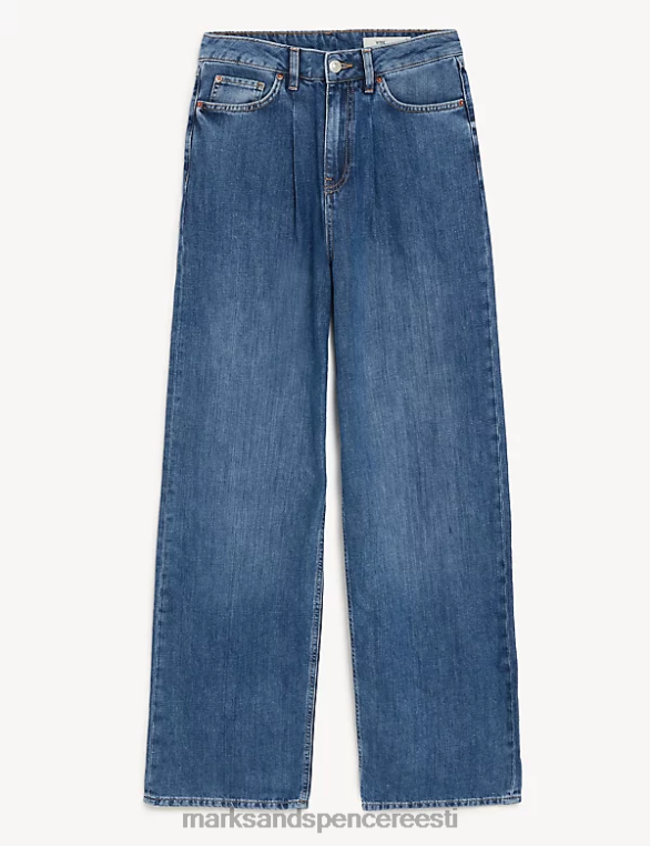 Riietus ee Marks & Spencer unisex linasegust kõrge vöökohaga laia säärega teksad keskmine indigo NZTRN1906