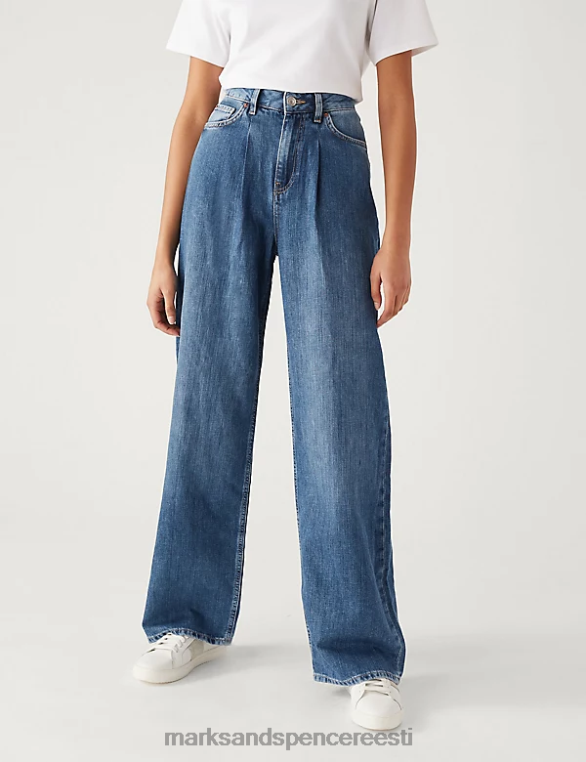 Riietus ee Marks & Spencer unisex linasegust kõrge vöökohaga laia säärega teksad keskmine indigo NZTRN1906