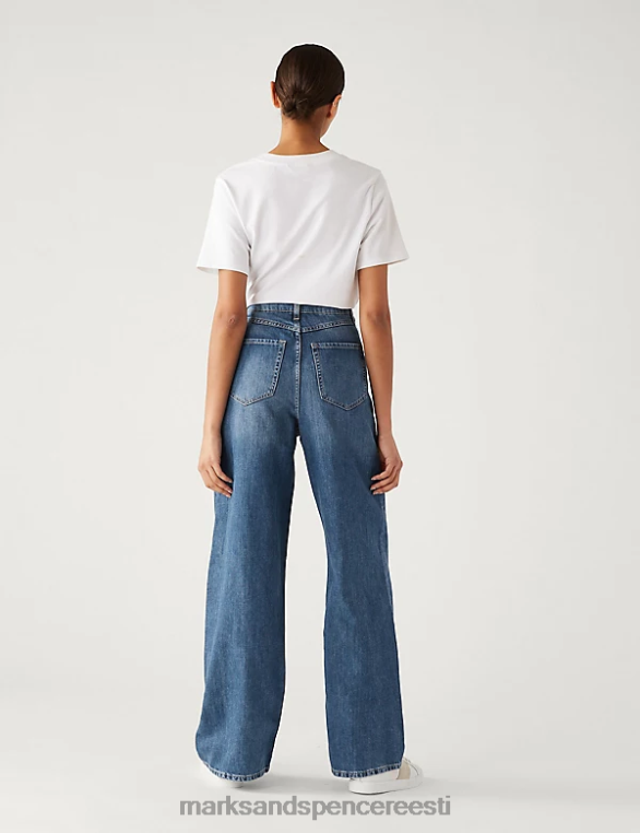 Riietus ee Marks & Spencer unisex linasegust kõrge vöökohaga laia säärega teksad keskmine indigo NZTRN1906