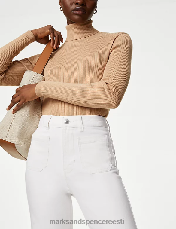 Riietus ee Marks & Spencer unisex plaastri taskuga lainetavad kõrge vöökohaga teksad ekru NZTRN515