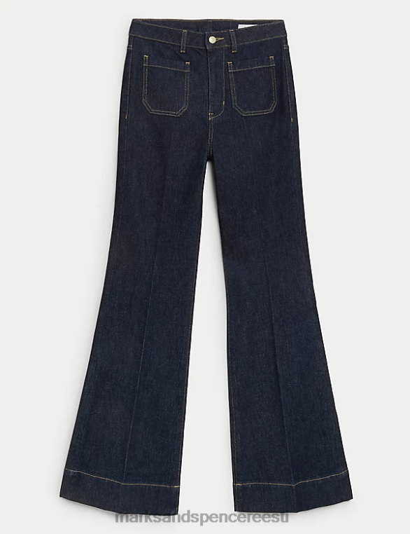 Riietus ee Marks & Spencer unisex plaastri taskuga lainetavad kõrge vöökohaga teksad indigo segu NZTRN197