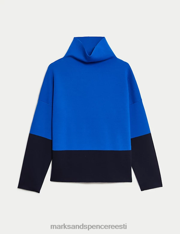 Riietus ee Marks & Spencer unisex Meriinovillast rikkaliku värvi plokk-džemper sinine segu NZTRN1121