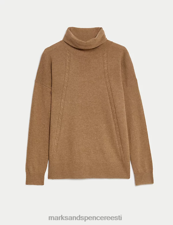 Riietus ee Marks & Spencer unisex villarikas kaabliga kootud kampsun kašmiiriga tume kaamel NZTRN1063