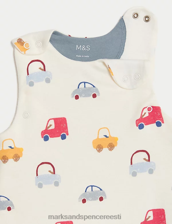 tarvikud ee Marks & Spencer unisex puhtast puuvillast transport 1,5 tog magamiskott valge/kesksinine NZTRN7272