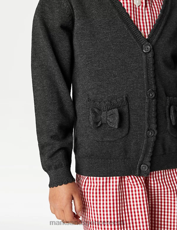 koolivorm ee Marks & Spencer lapsed puhtast puuvillast vööritaskuga koolikardigan hall NZTRN9001