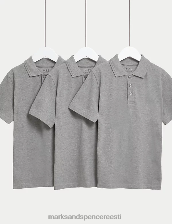 koolivorm ee Marks & Spencer lapsed 3pk puhtast puuvillast kooli polosärgid hall NZTRN318