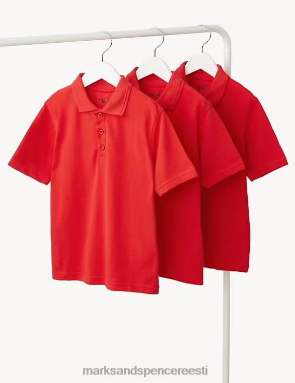koolivorm ee Marks & Spencer lapsed 3pk puhtast puuvillast kooli polosärgid punane NZTRN319