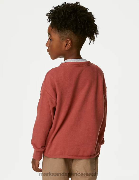 Riietus ee Marks & Spencer lapsed puhtast puuvillast sloganiga dressipluus punane NZTRN7804