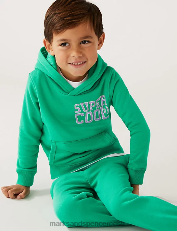 Riietus ee Marks & Spencer lapsed puuvillane ülilahe slogan kapuuts piparmünt NZTRN8602