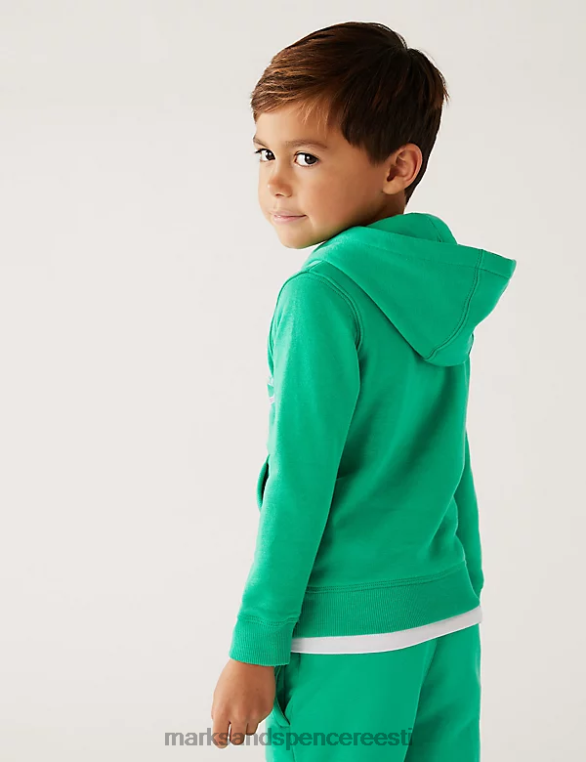 Riietus ee Marks & Spencer lapsed puuvillane ülilahe slogan kapuuts piparmünt NZTRN8602