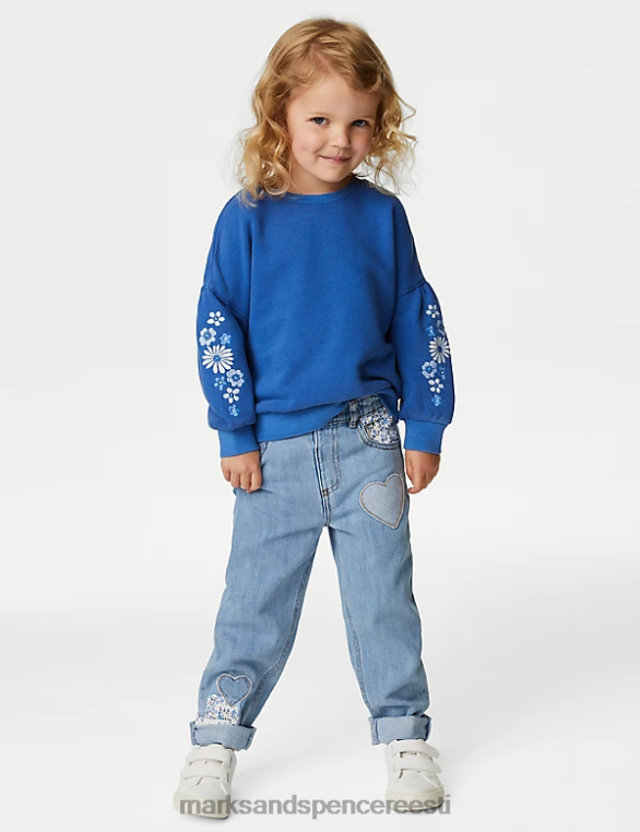 Riietus ee Marks & Spencer lapsed puuvillase lillega tikitud dressipluus indigo NZTRN9632
