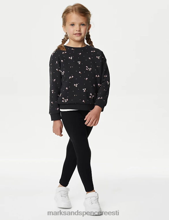 Riietus ee Marks & Spencer lapsed puuvillase rikkalike lilledega dressipluus süsinik NZTRN8993