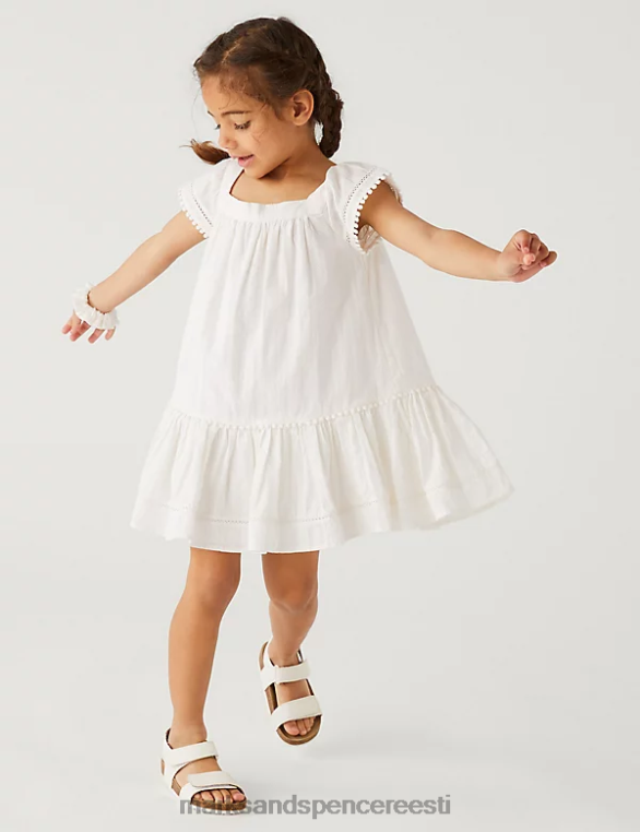 Riietus ee Marks & Spencer lapsed 2 tk puhtast puuvillast kleit ja scrunchie komplekt elevandiluust NZTRN9508