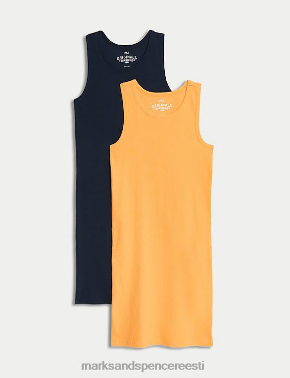 Riietus ee Marks & Spencer lapsed 2 tk puuvillast rikkaliku soonikuga kleidid kollane segu NZTRN9166
