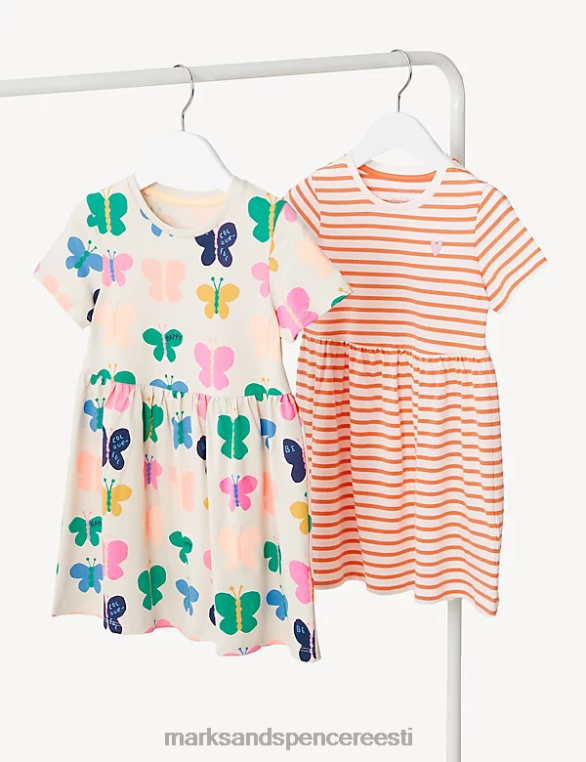 Riietus ee Marks & Spencer lapsed 2pk puhtast puuvillast mustriga kleidid mitu NZTRN8973