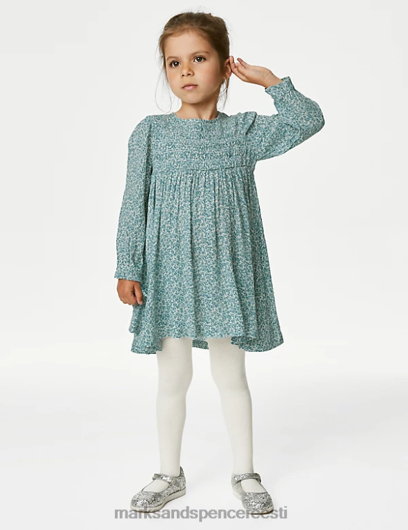 Riietus ee Marks & Spencer lapsed 2tk lilleline shirred kleit ja sukkpüksid roheline NZTRN8920