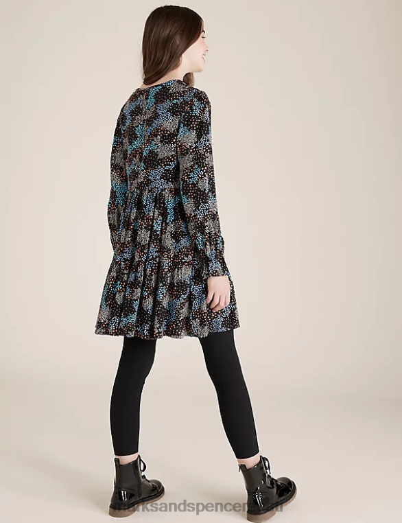 Riietus ee Marks & Spencer lapsed kootud lilleline mitmetasandiline kleit must segu NZTRN9477