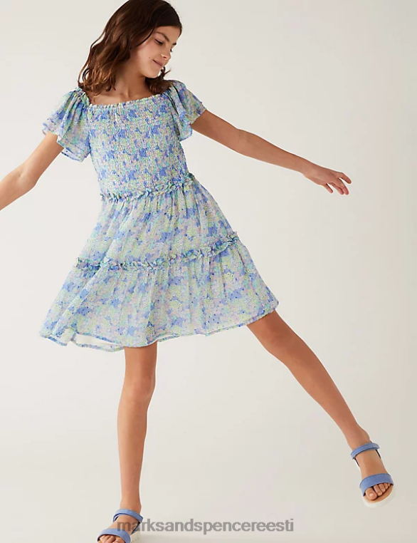 Riietus ee Marks & Spencer lapsed lilleline volditud astmeline kleit sinine segu NZTRN9793