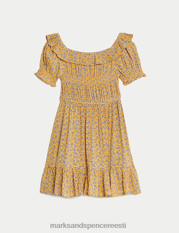 Riietus ee Marks & Spencer lapsed lilleline volditud kleit apelsini segu NZTRN8922