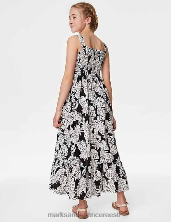 Riietus ee Marks & Spencer lapsed puhtast puuvillast ananassimustriga maksikleit must segu NZTRN9683