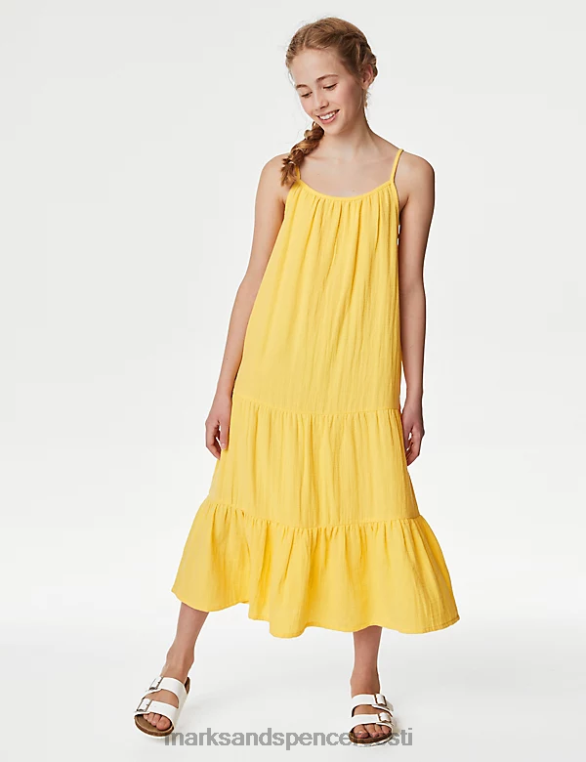 Riietus ee Marks & Spencer lapsed puhtast puuvillast astmeline maksikleit kollane NZTRN9844