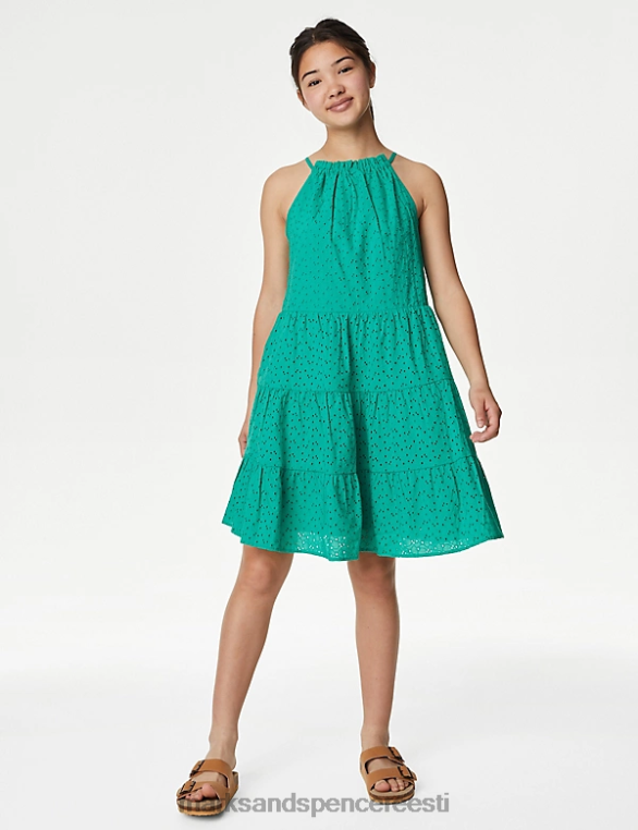 Riietus ee Marks & Spencer lapsed puhtast puuvillast broderie kleit roheline NZTRN9454