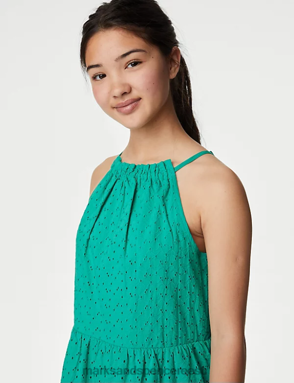Riietus ee Marks & Spencer lapsed puhtast puuvillast broderie kleit roheline NZTRN9454