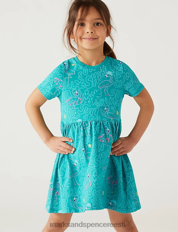 Riietus ee Marks & Spencer lapsed puhtast puuvillast flamingo kleit roheline NZTRN9263