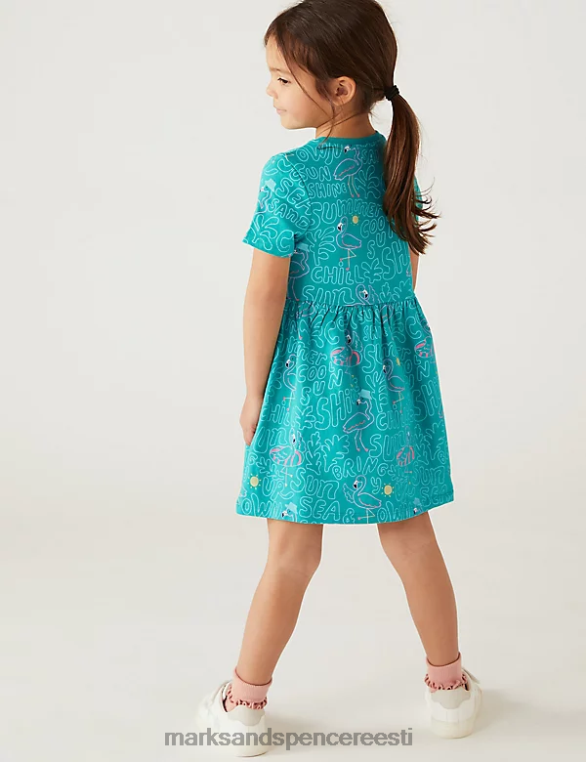 Riietus ee Marks & Spencer lapsed puhtast puuvillast flamingo kleit roheline NZTRN9263