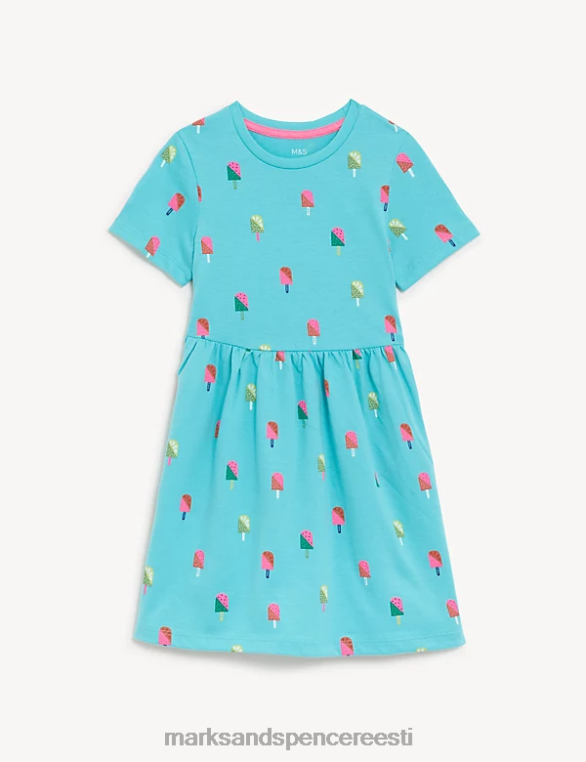 Riietus ee Marks & Spencer lapsed puhtast puuvillast jäätise kleit aqua NZTRN9251