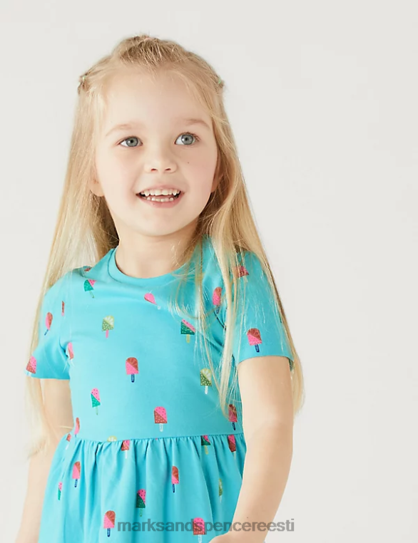 Riietus ee Marks & Spencer lapsed puhtast puuvillast jäätise kleit aqua NZTRN9251