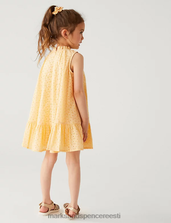 Riietus ee Marks & Spencer lapsed puhtast puuvillast kleit koos scrunchiega kahvatu kuld NZTRN9258